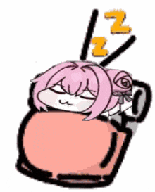 a cartoon girl is sleeping in a cup with a blanket .