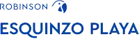 a red and blue logo for esquinzo playa esquinzo di ava