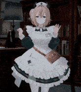 a girl in a maid costume with a cross on her chest