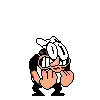 a pixel art cartoon of a man wearing glasses and a hat giving the middle finger .