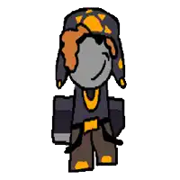 a pixel art drawing of a man wearing a hat and a necklace .