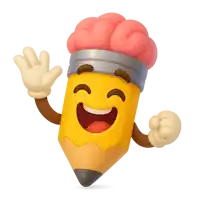 a cartoon pencil with arms and a brain on its head