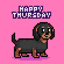 a pixel art of a dachshund with the words happy thursday below it