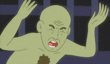 a cartoon drawing of a man with his hand on his head