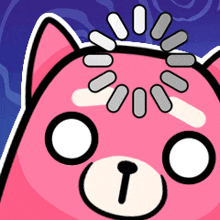 a cartoon drawing of a pink cat with circles around its head
