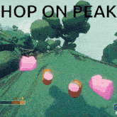 a video game called hop on peak with pink hearts