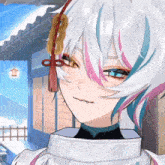 a drawing of a girl with white hair and blue eyes