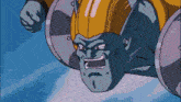 a cartoon character is flying through the air while wearing a helmet .