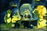 a cartoon of frogs and turtles with the words gold robberies at three high society charity auctions