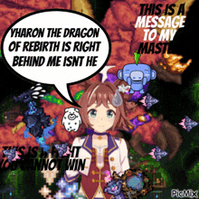 a cartoon of a girl with a speech bubble that says " this is a message to my master "