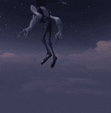 a cartoon character is flying through a cloudy night sky