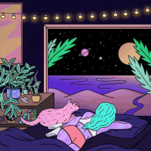 space space girl planets illustration