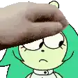 a cartoon character with a sad look on her face and a hand on her head .