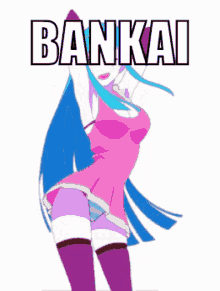 a cartoon of a girl in a pink dress with the word bankai above her