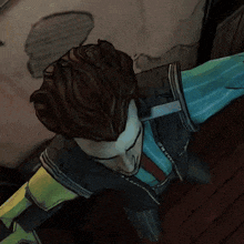 a close up of a cartoon character 's face and arms with the word n on his chest