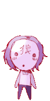 a drawing of a person with purple hair and chinese writing