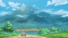 a landscape with a mountain in the background and a small village in the foreground