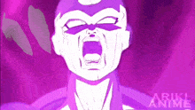 a close up of a cartoon character with a purple background that says ' arike anime ' on it