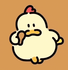 a cartoon drawing of a chicken with a heart on its head .