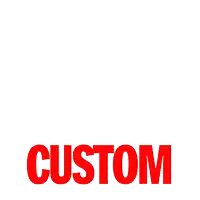 a white background with the word custom in red