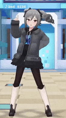 a cartoon girl is standing in front of a sign that reads 2nd side