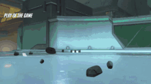 a video game screen shows the words play of the game