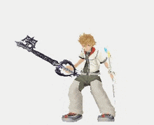 a pixel art drawing of a boy holding a large key