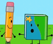 a pencil is standing next to a book with a star on it