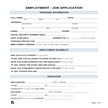 an employment / job application form with a full name address and employment eligibility