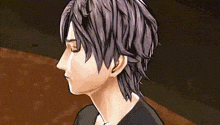 a cartoon of a man with purple hair and a black shirt