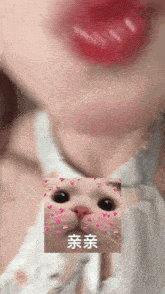 a close up of a person 's mouth with a picture of a cat on it