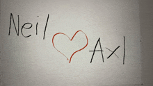 a drawing of neil and axl with a red heart in the middle