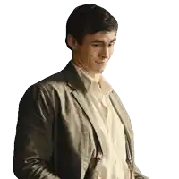 a man in a suit and white shirt is looking to his left