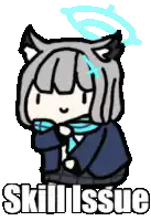 a cartoon of a girl with a scarf around her neck and the words skill issue written below her