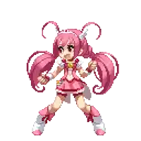 a pixel art of a girl with pink hair and bunny ears
