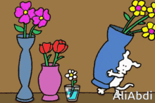 a cartoon of flowers in vases with the name alrabbi