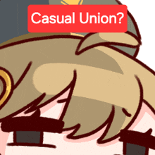 a cartoon character with a red sign that says casual union on it