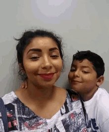 mother son smile kiss selfie