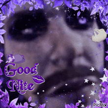 a picture of a man with purple flowers and the words good night
