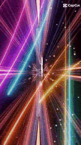 a colorful background with the words capcut on the bottom left