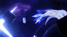 a blue and purple background with a white object