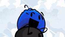 a cartoon character with a blue ball on top of a black object