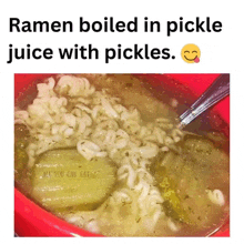 ramen boiled in pickle juice with pickles