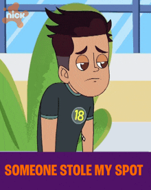 a cartoon of a boy wearing a black shirt with the number 18 on it