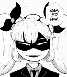 a black and white drawing of a girl with the words nah i 'd win written on it