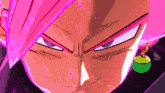 a close up of a person with pink hair and green earrings