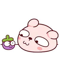 a cartoon of a pig and a purple berry with a heart on its head .