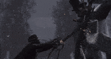 a man and a woman are standing next to each other in the dark