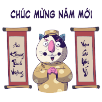 a cartoon cat is standing in front of two scrolls with chinese writing