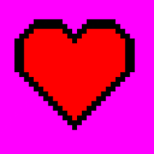 a pixel art of a broken heart on a pink background